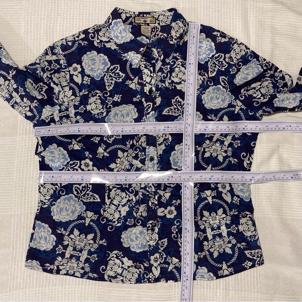 Caribbean Joe 100% Cotton Blue Floral Button Down Shirt - Picture 2 of 9